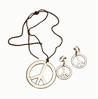 Peace ketting + oorbellen zilver (Ø=3,5 en 7 cm)