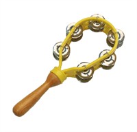 Tambourine with handle yellow (L=28 cm)