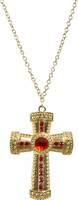 Necklace cross gold with red stones