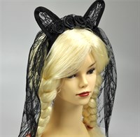 Haarreif Katze mit Blumen&Schleier