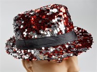 Hoed omkeerbare pailletten rood/zilver