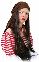Pruik Caribic Piraat doek, bruin