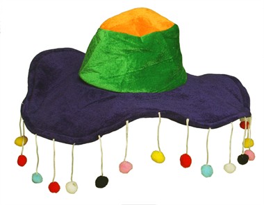 Grote hoed met pompons paars (H=11 cm, B=48 cm)