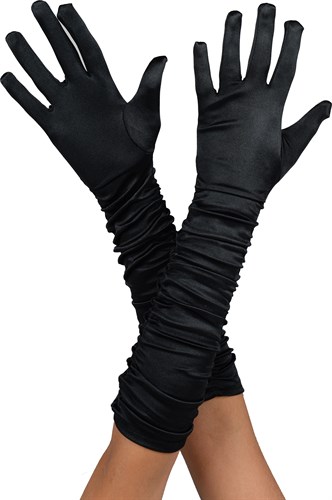 Gloves satin wrinkled black