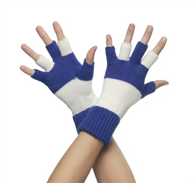 Halve vinger handschoenen blauw/wit