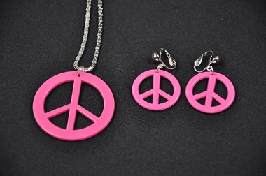 Peace Neckles+Earrings Pink