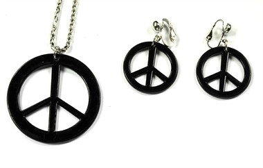 Peace Kette + Ohrringe Schwarz