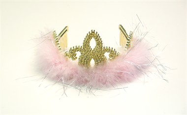Krone Gold mit Pink Marabou (H=9 cm)