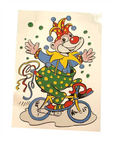 Raamsticker clown fiets (33x23 cm)