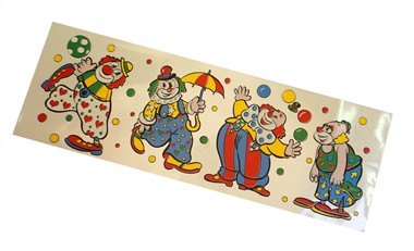 Raamsticker 4 clowns (66x23 cm)