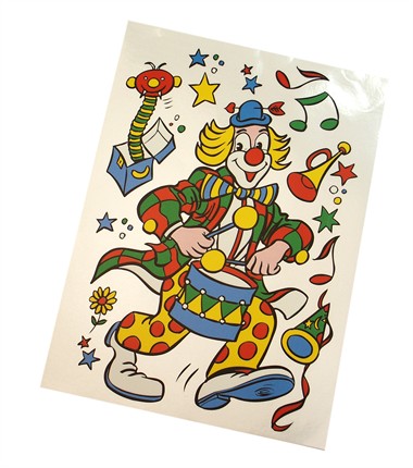 Raamsticker clown trommel (46x31 cm)