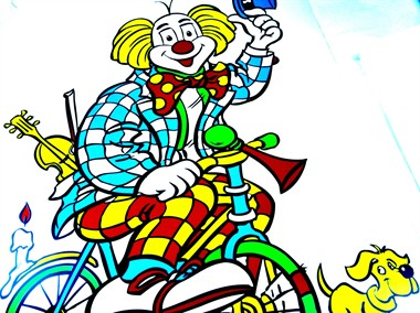 Fensterkleber Clown auf Fahrrad
