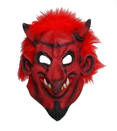 Maske Teufel Halloween mit Fell rot 
