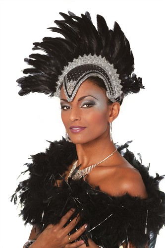Samba Hut mit Federn Schwarz Luxus