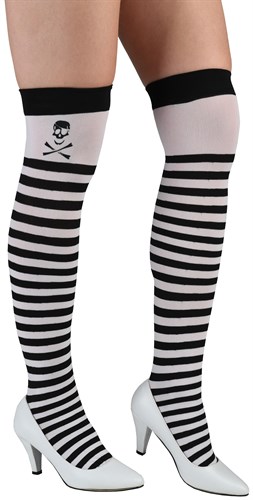 Overknees piraat zwart/wit