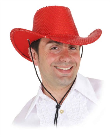 Cowboyhoed rood pailletten