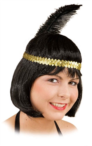 Stirnband gold mit Feder schwarz 