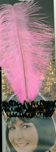 Stirnband schwarz mit Feder pink