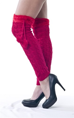 Beenwarmers rood met pompons