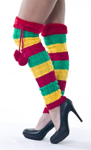 Beenwarmers rood/geel/groen met pompon