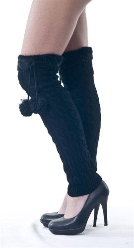 Beenwarmers zwart met pompon