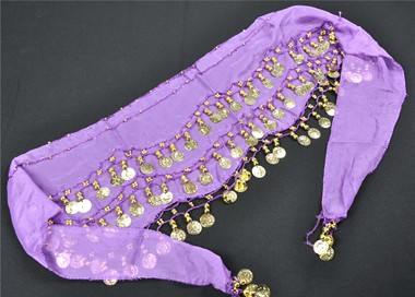 Heupdoek buikdanseres met muntjes paars
