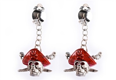 Oorbellen  grijs/rood piraat