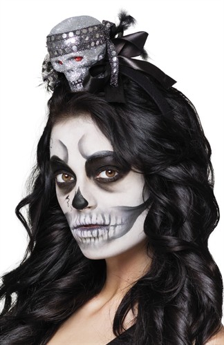 Diadeem doodshoofd zilver glitter Halloween