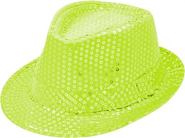 Hoed pailletten neon groen