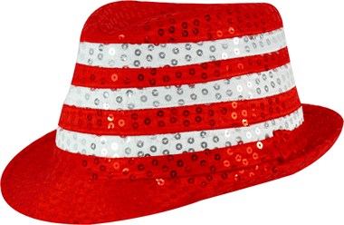Hoed pailletten rood/wit