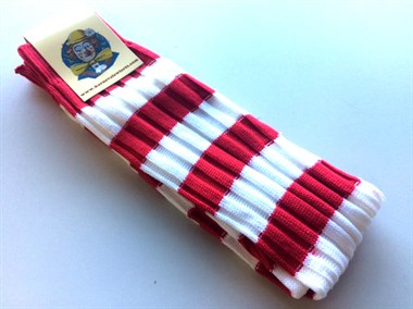 Beenwarmers ribbel breed rood/wit 
