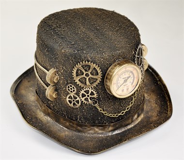 Hoge hoed steampunk goud met decoratie
