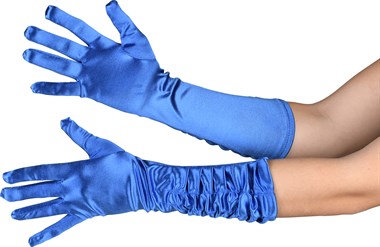 Handschuhe Satin gerafft blau 40cm 