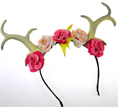 Diadeem geweih wit met bloemen