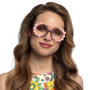 Brille rosa Blumen & Steine