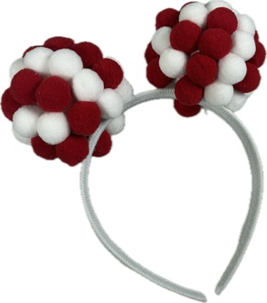 Haarband pompons rood/wit