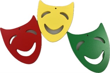 Houten maskers r/g/gr 9x11cm