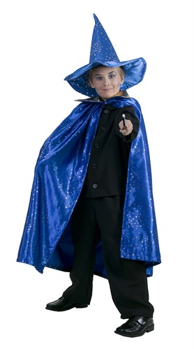 Cape tovenaar blauw/goud (satijn)