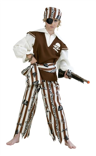 Pirat Braun/Ecru 4-Teilig (Hose, Bluse, Schärpe, Bandana)