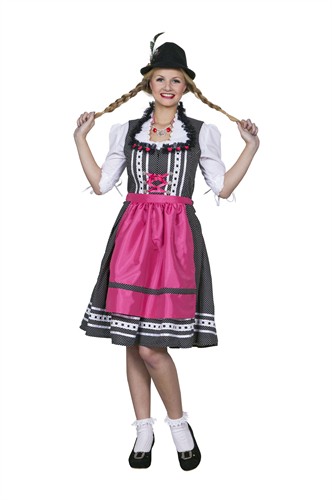 Dirndl Lucy zwart/wit gestipt jurk,schort