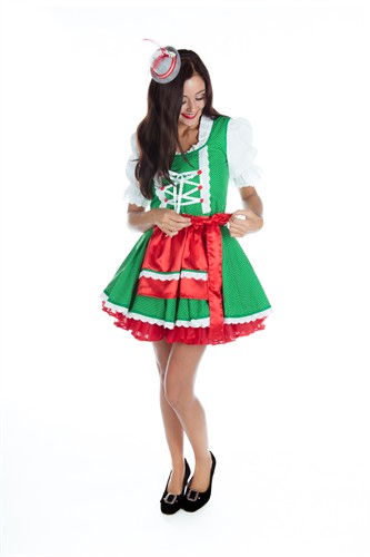 Dirndl Gerti  groen/gestipt  wit jurk,schort