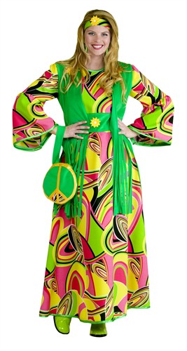 Flower power hippie jurk (jurk, vest, hoofdband)