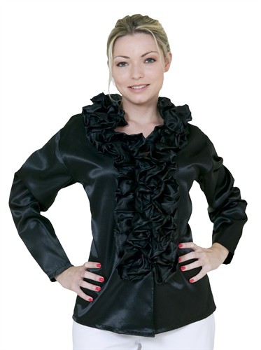 Blouse met ruches zwart dame