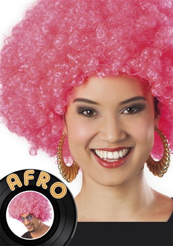 Pruik Afro roze