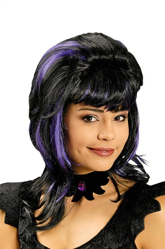 Perücke schwarz-lila Vamp 