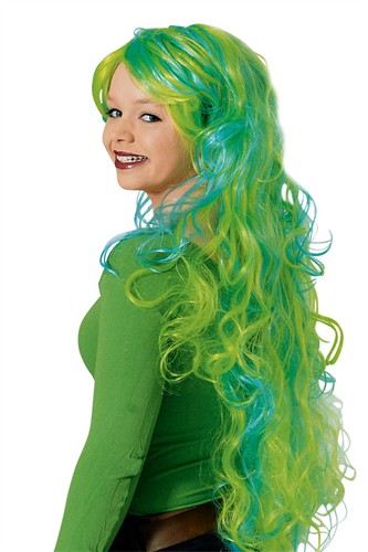 Pruik krullen turkoois-groen