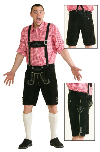 Lederhose kort zwart met borduursel