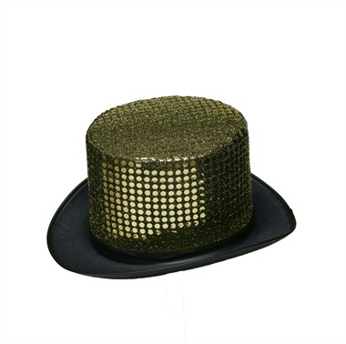 Hoge hoed pailletten goud (H=14 cm) mt.59