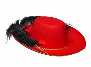 Hoed musketier veer zwart,  (H=12 cm)mt.59