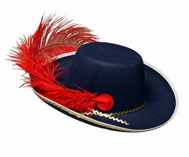 Hut Musketier Blau Feder Rot,  (H=12 cm)gr. 59